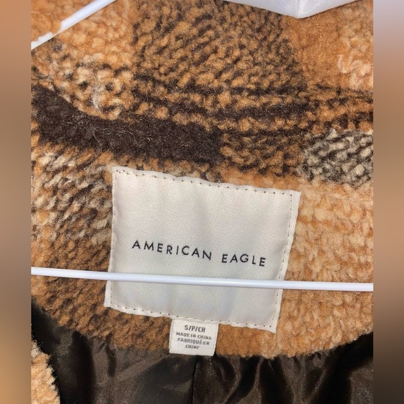 American Eagle faux fur, brown, oversized, checkered pea coat - Picture 2 of 4